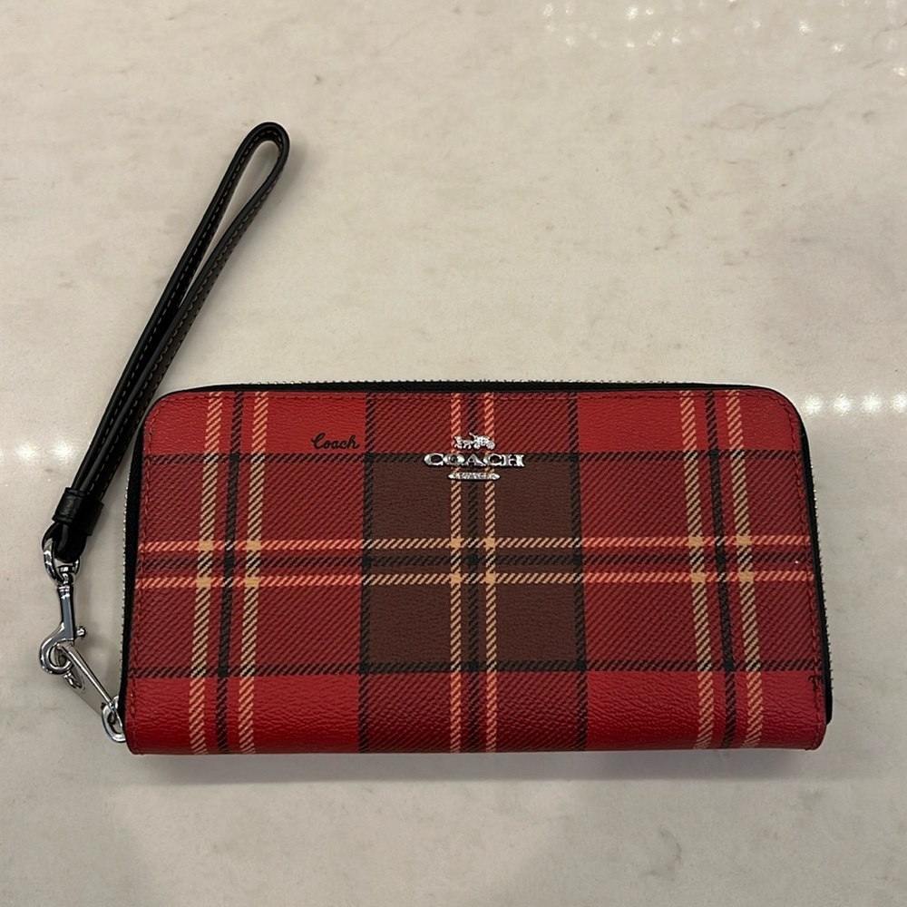 Coach Tartan Plaid Canvas Zip Around Wallet